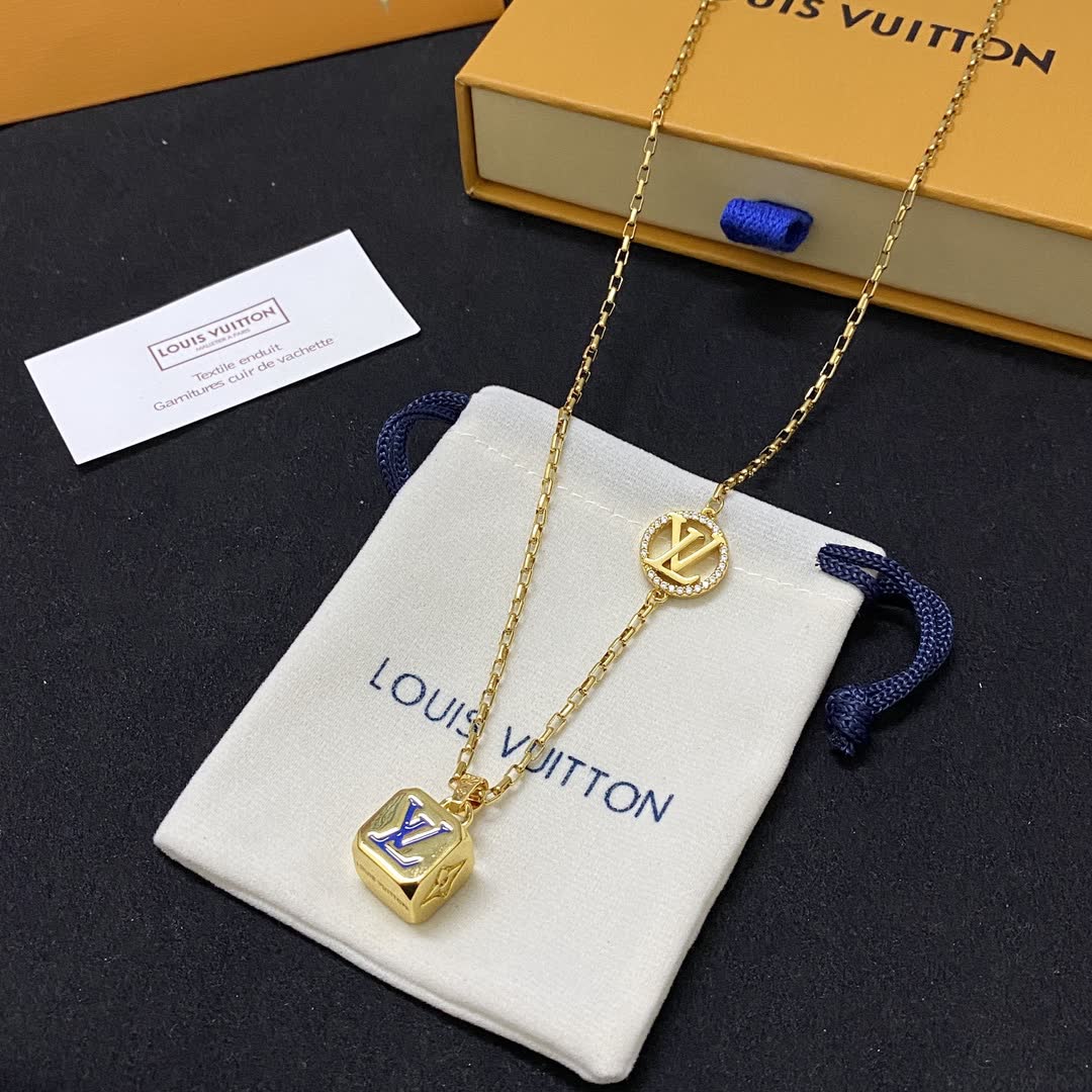 Louis Vuitton Gold-Plated Necklace with Monogram Pendant